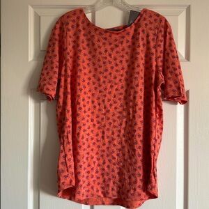 NWT J Jill Pima Slub Elbow-Sleeve Tee - Orange/Floral, Size Large (L)